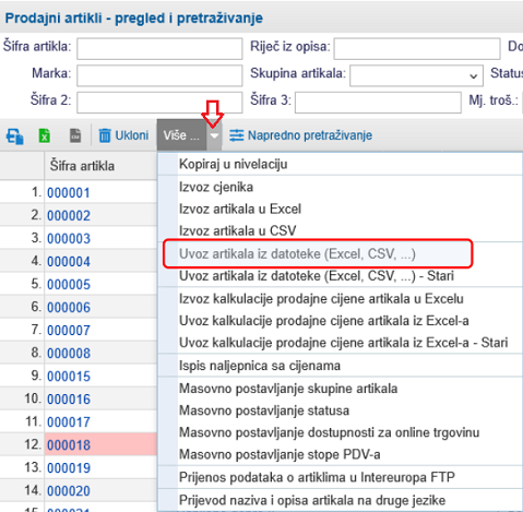 Uvoz klasifikacije artikala i usluga korištenjem čarobnjaka za uvoz