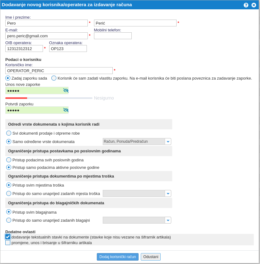 Unos korisničkih podataka]