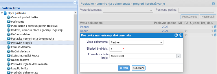 Automatsko generiranje šifre partnera sukladno zadanom brojaču