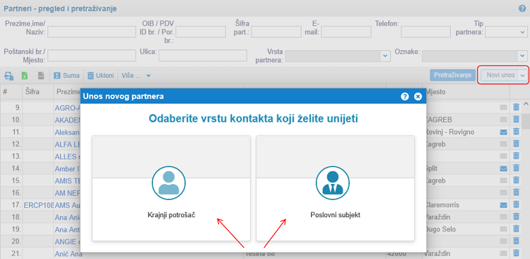 Unos novog partnera u evidenciju