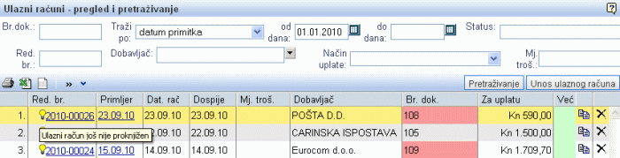 Pregled i pretra�ivanje ulaznih ra�una