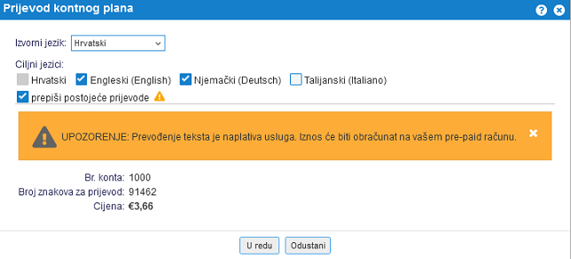 Zadavanje kriterija za masovno prevođenje kontnog plana