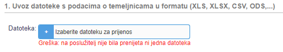 Greška prilikom odabira datoteke