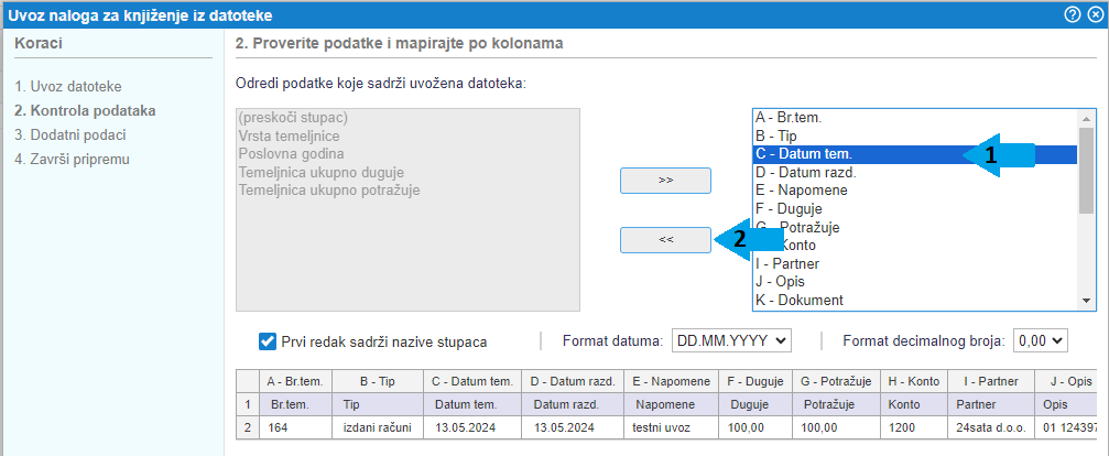 Kontrola podataka i preslikavanje