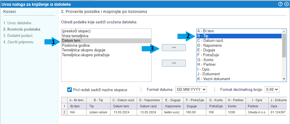 Kontrola podataka i preslikavanje