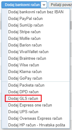 Unos bankovnog računa za GLS