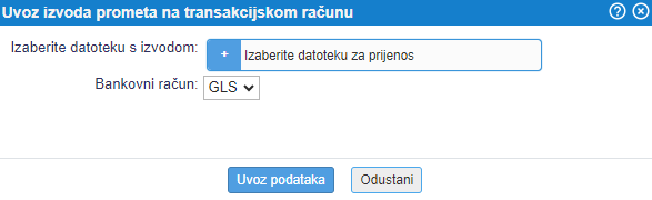 Izbor datoteke za uvoz izvoda dostavne službe GLS