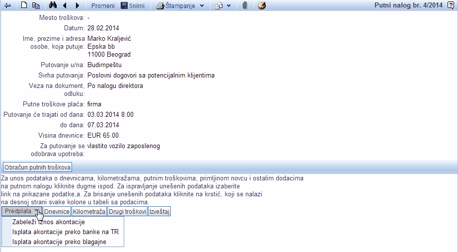 Pregled PN i unos ostalih podataka