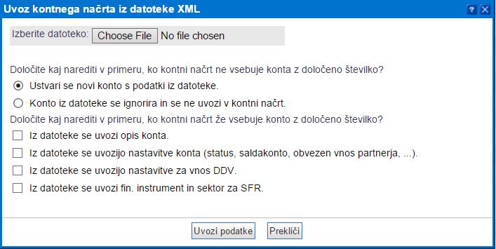 Uvoz kontnega načrta iz datoteke XML