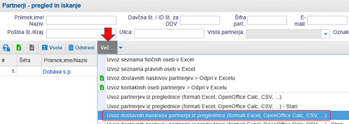 Šifrant dostavnih naslovov partnerjev lahko uvozimo iz datoteke