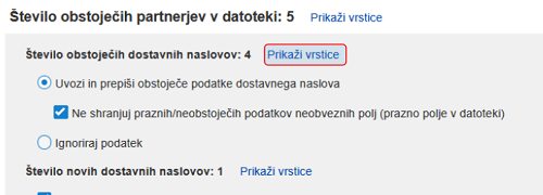 Kliknemo na povezavo za pregled podatkov, ki se bodo uvozili