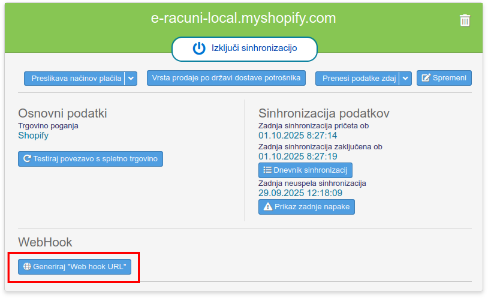 Generiranje webhook povezave
