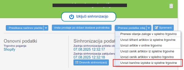 Ročni uvoz bančnih izpiskov iz spletne trgovine