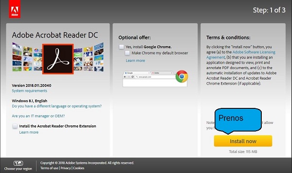 Na tej strani si lahko snamemo najnovejšo verzijo Adobe Readerja