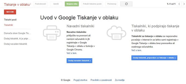 Spletna aplikacije Google Cloud Print