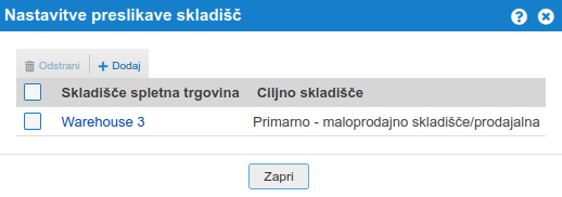 Vnos preslikave skladišča