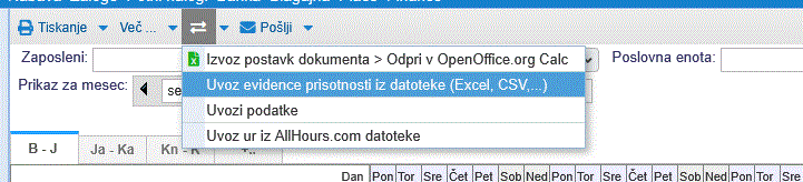 Uvoz evidence ur iz datoteke s pomočjo čarovnika