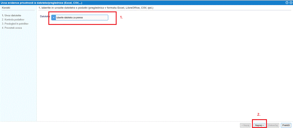 Izberemo datoteko, ki jo želimo uvoziti