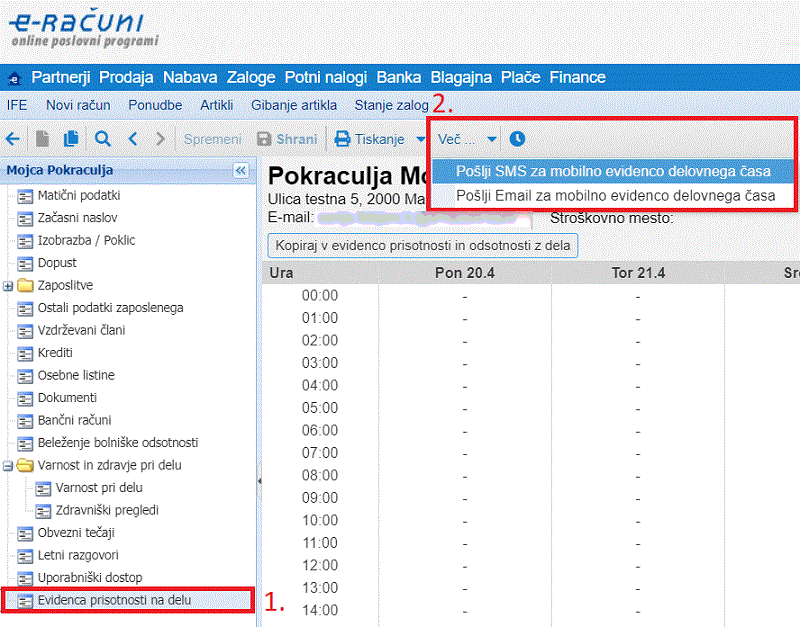 Pošiljanje povezave iz kadrovske evidence