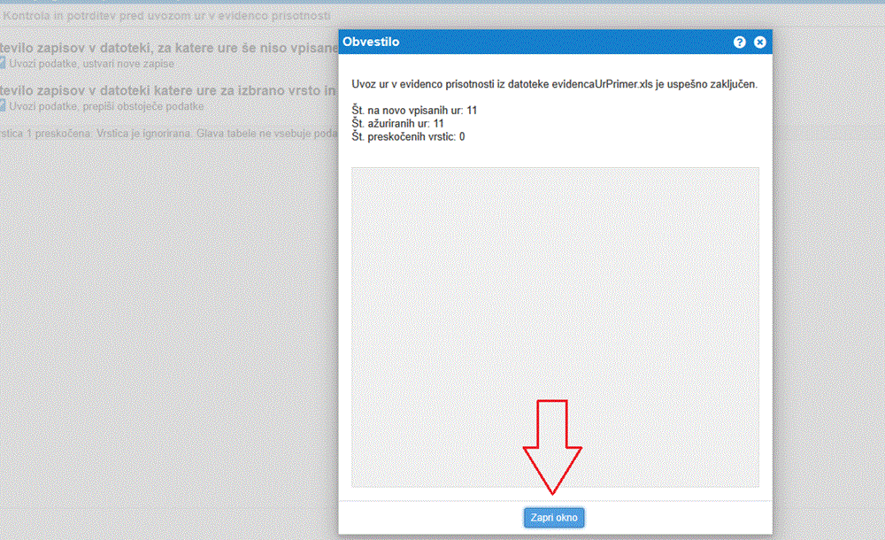 Povzetek uvoza šifranta zaposlenih iz datoteke