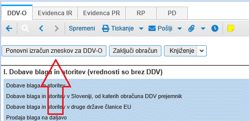 Kliknemo za preračun zneskov na obrazcu DDV-O
